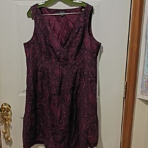 Lands' End Purple Paisley Midi Women's 18 Dress Cotton & Silk Chic Side Zipper